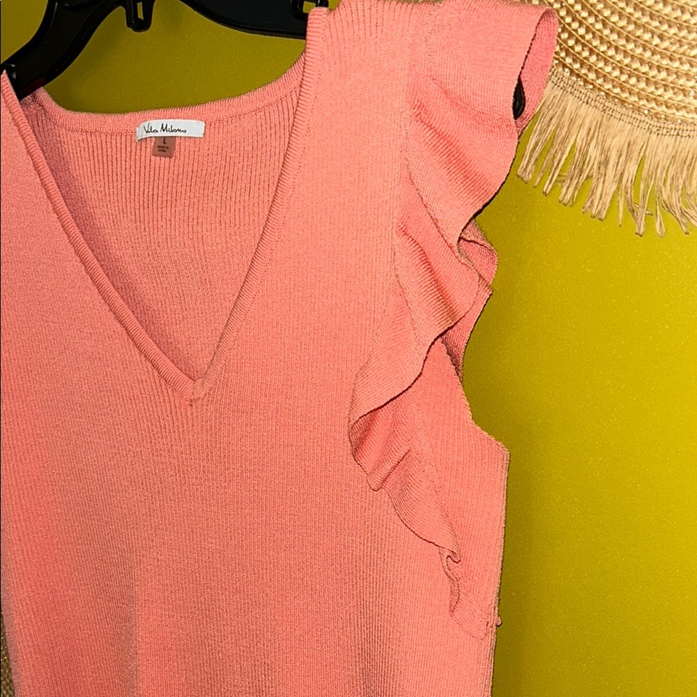 Pink Ruffled V-Neck Top - Picture 3 of 4